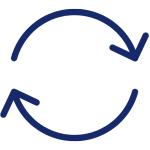 Reproducible_icon blue icon of two arrows moving clockwise, reproducible